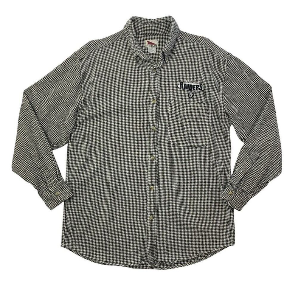 Vintage Oakland Raiders Shirt Mens M Cotton Pro Elite Houndstooth Button‎ Down